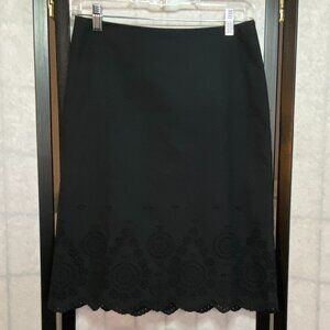 Banana Republic Cotton Eyelet Scalloped Hem Slim Pencil Mini Skirt Black Lined 0